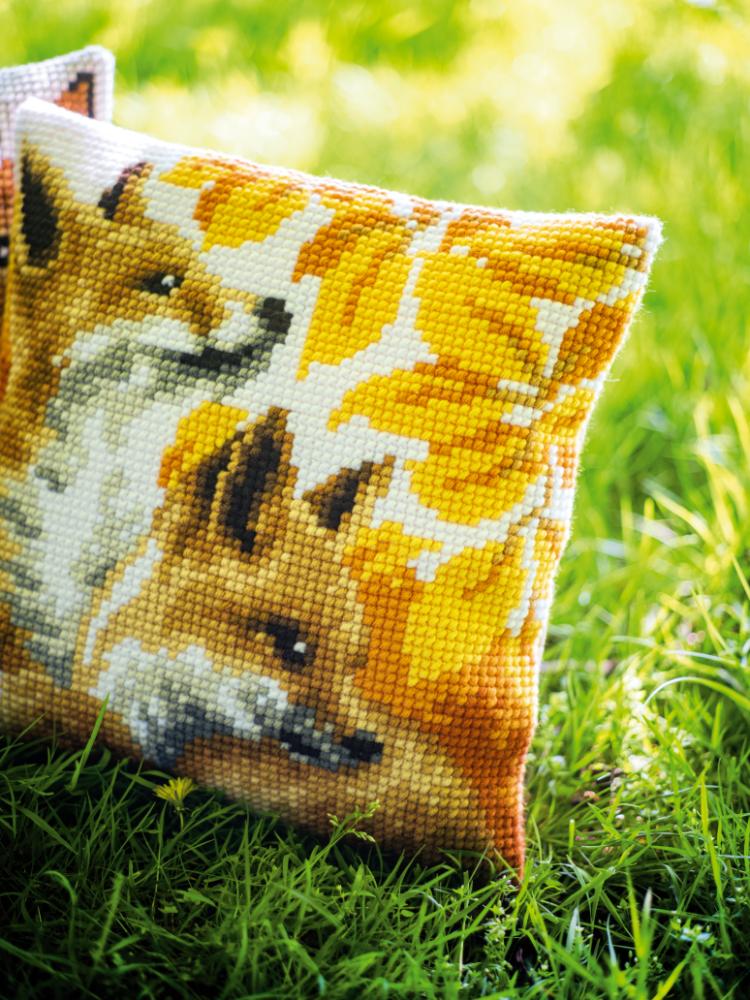 Cushion Cross Stitch Kit ~ Foxes in Autumn – Cotton Club Crafts