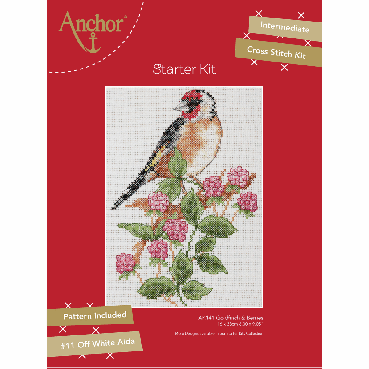 Anchor Counted Cross Stitch Kit Starter Goldfinch and Berries