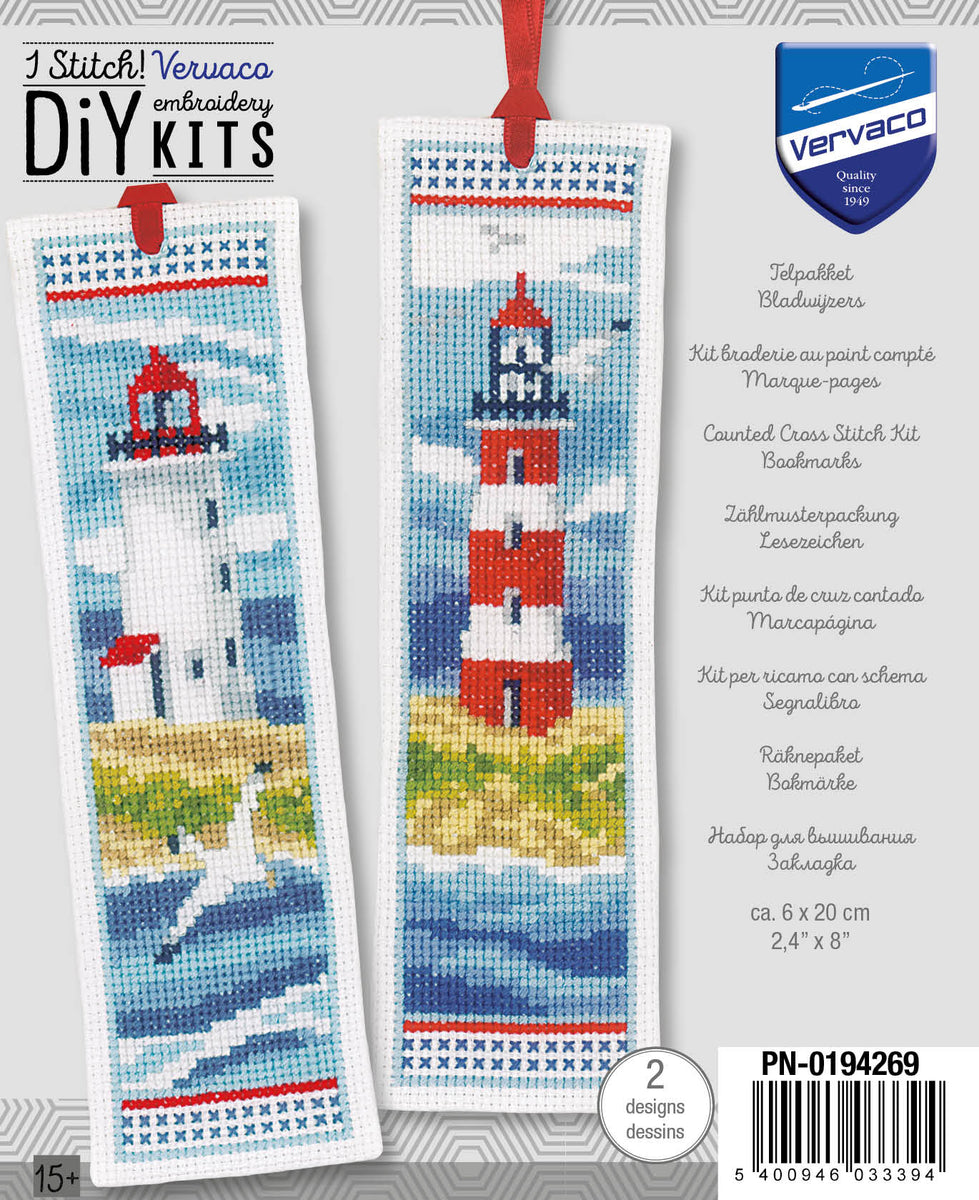  Lighthouse Scenery Counted Cross Stitch Bookmarks Kits  Double-Sided Bookmarks kit 18ct Needlework Embroidery Craft kit Blank Plastic  Canvas Kits with Tassel 18x6cm