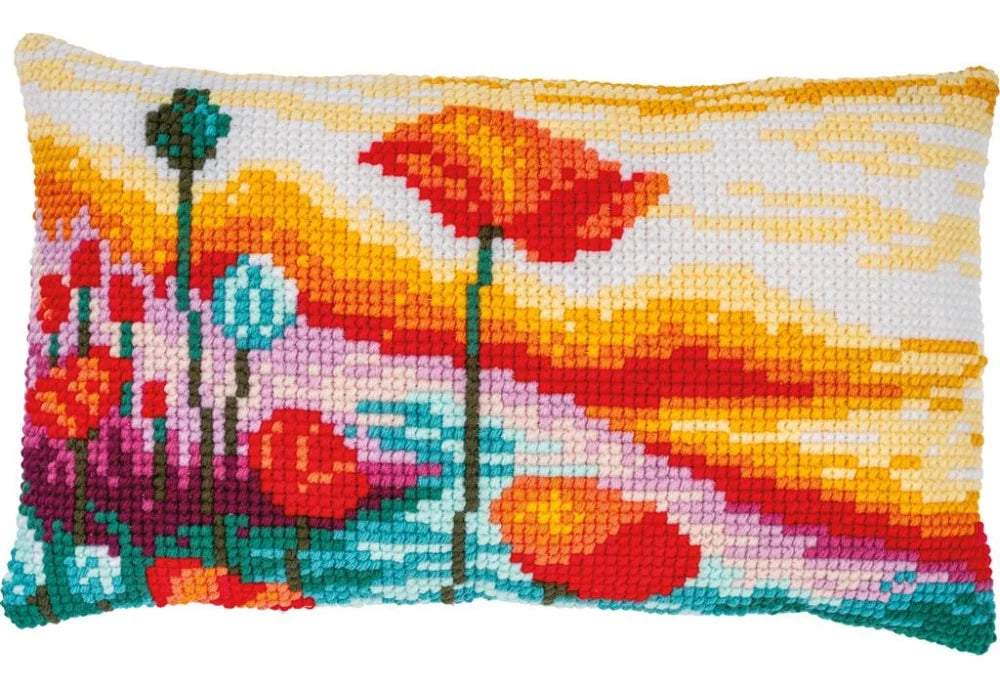 Poppies Landscape Cross Stitch Cushion Front Kit - Vervaco