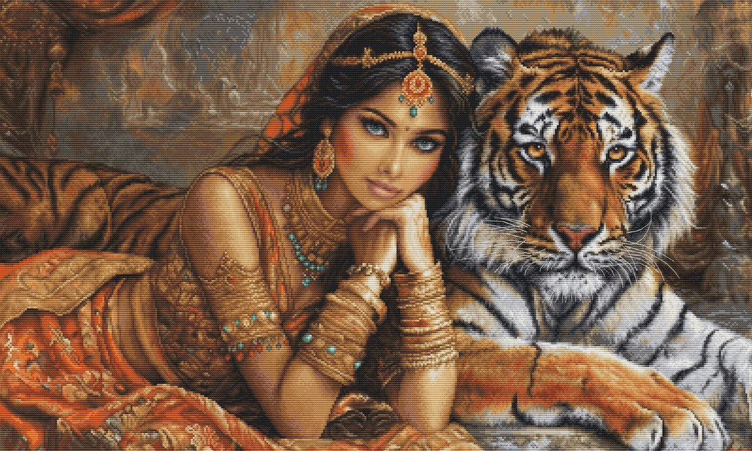 The Indian Princess and The Royal Tiger Cross Stitch Kit - Luca-S