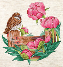 Load image into Gallery viewer, The Fence With Peonies Cross Stitch Kit - HobbyJobby