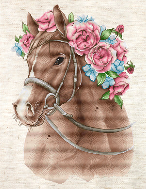 The Horse in Flowers Cross Stitch Kit - HobbyJobby