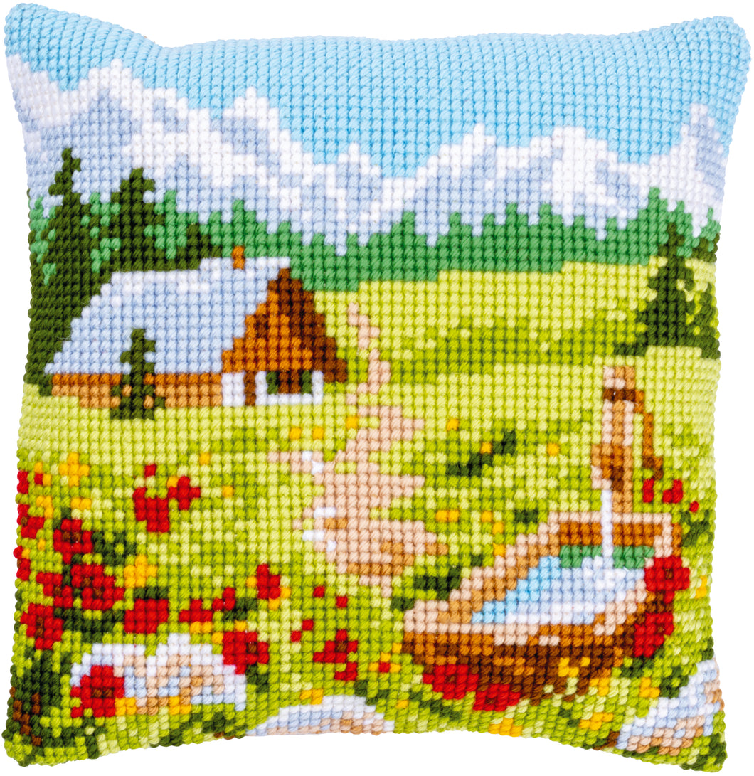 Mountain Meadow Cross Stitch Cushion Front Kit - Vervaco