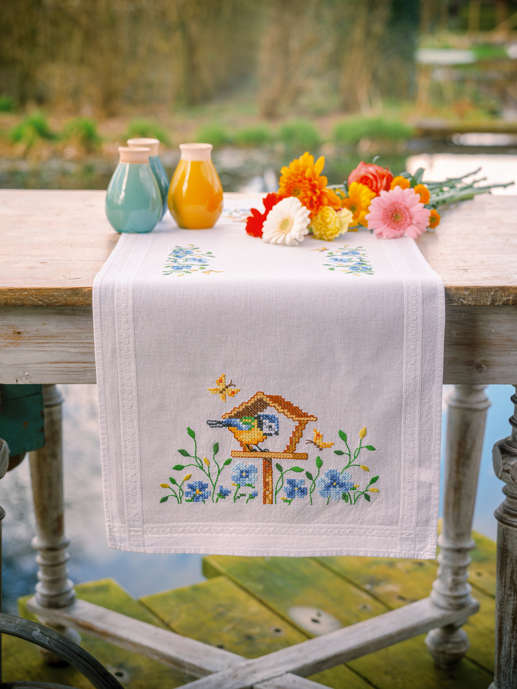 Birdhouses Table Runner Embroidery Kit - Vervaco