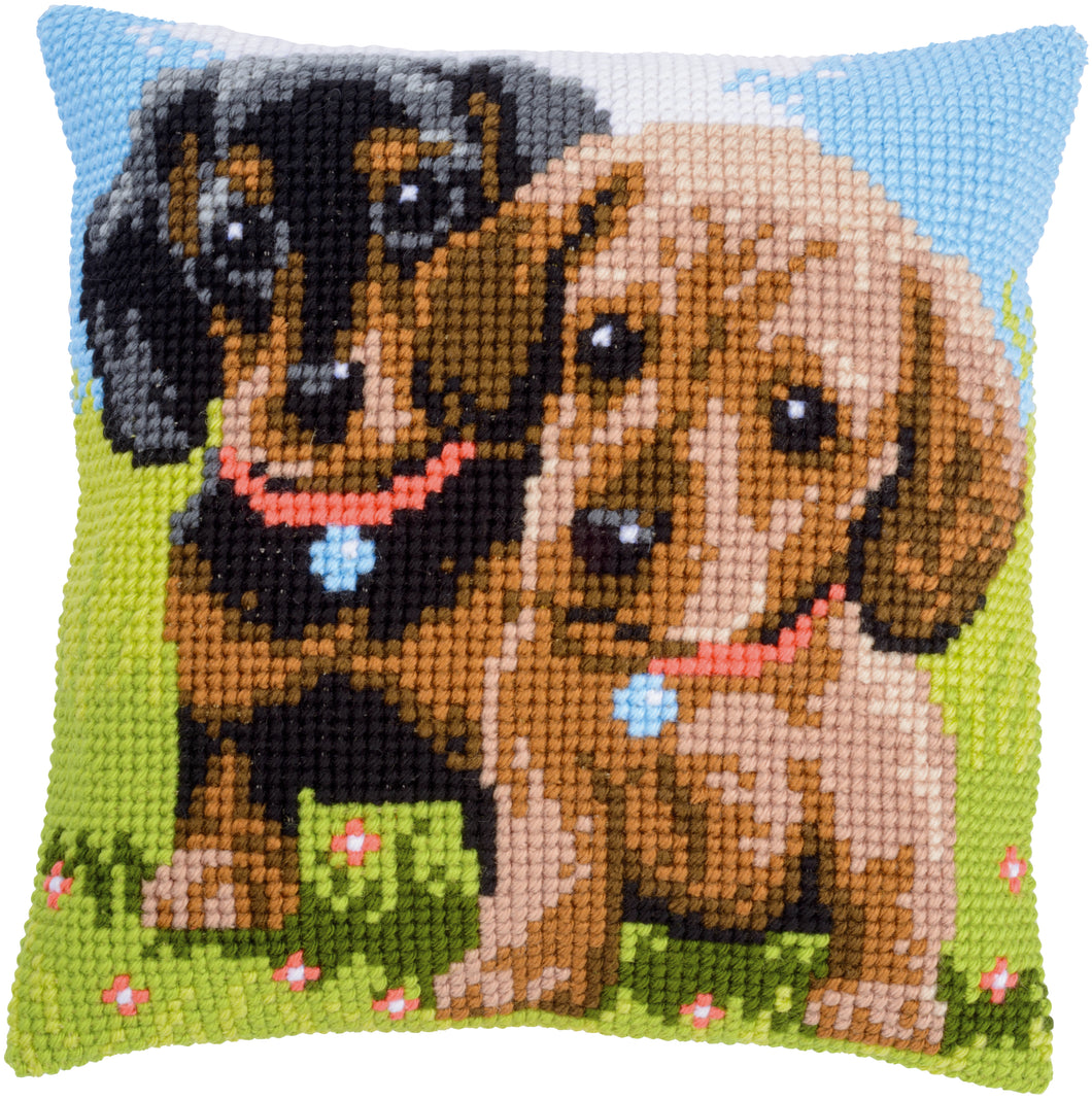 Dachshunds Cross Stitch Cushion Front Kit - Vervaco