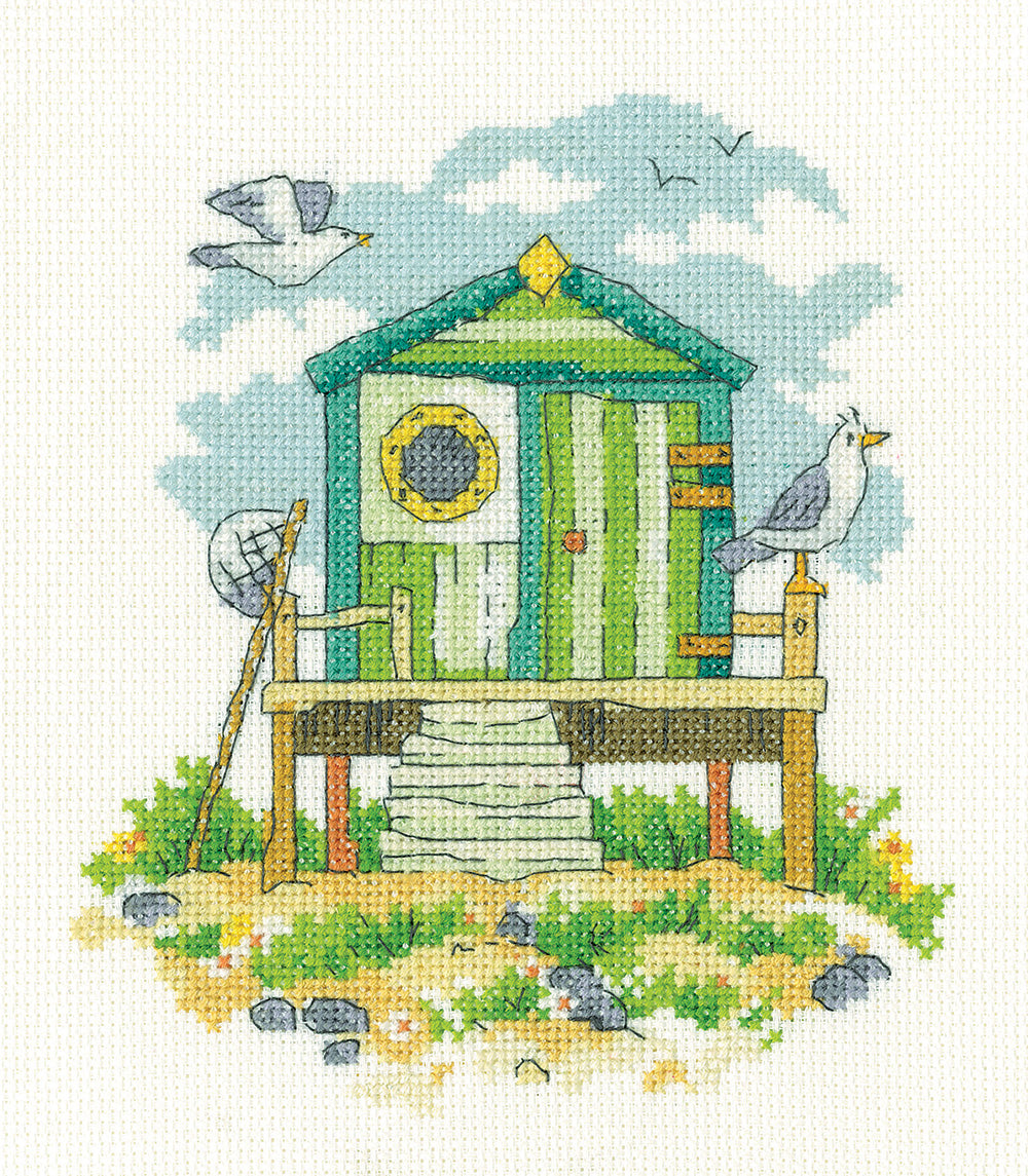 Green Beach Hut Cross Stitch Kit - Heritage Crafts