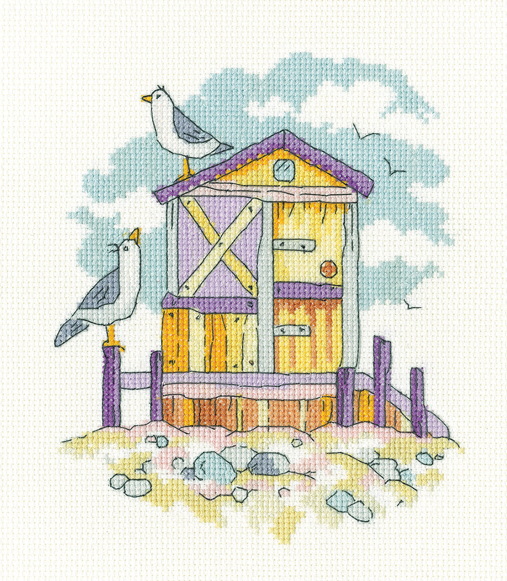 Yellow Beach Hut Cross Stitch Kit - Heritage Crafts