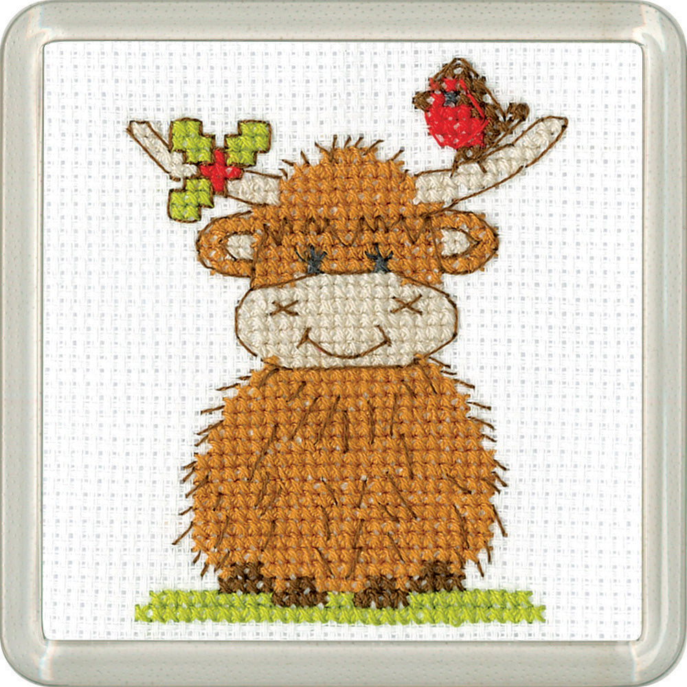 Highland Robin and Holly Coaster Cross Stitch Kit - Heritage Crafts