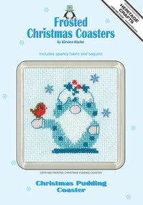 Christmas Pudding Frosted Coaster Cross Stitch Kit - Heritage Crafts