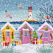 Load image into Gallery viewer, Snowy Sea Cottages Cross Stitch Kit - Letistitch