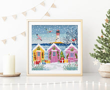 Load image into Gallery viewer, Snowy Sea Cottages Cross Stitch Kit - Letistitch