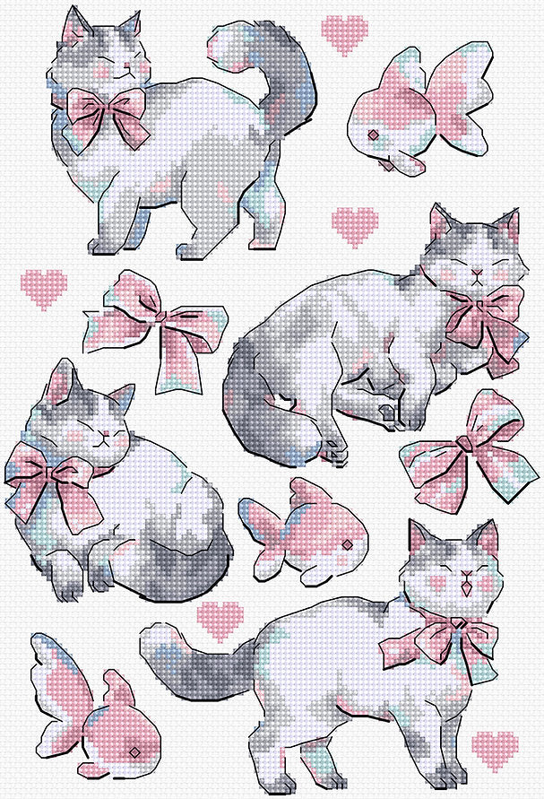 Pink Dreams (Cat) Cross Stitch Kit - Letistitch