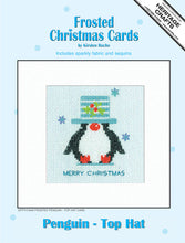 Load image into Gallery viewer, Frosted Penguin Top Hat Christmas Card Cross Stitch Kit - Heritage Crafts