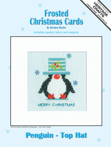 Frosted Penguin Top Hat Christmas Card Cross Stitch Kit - Heritage Crafts