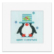 Load image into Gallery viewer, Frosted Penguin Top Hat Christmas Card Cross Stitch Kit - Heritage Crafts