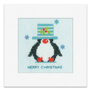 Frosted Penguin Top Hat Christmas Card Cross Stitch Kit - Heritage Crafts