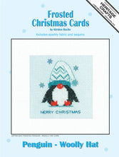 Load image into Gallery viewer, Frosted Penguin Woolly Hat Christmas Card Cross Stitch Kit - Heritage Crafts