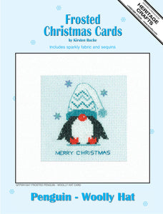 Frosted Penguin Woolly Hat Christmas Card Cross Stitch Kit - Heritage Crafts