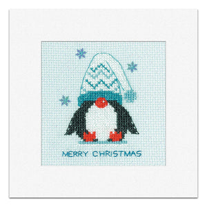 Frosted Penguin Woolly Hat Christmas Card Cross Stitch Kit - Heritage Crafts