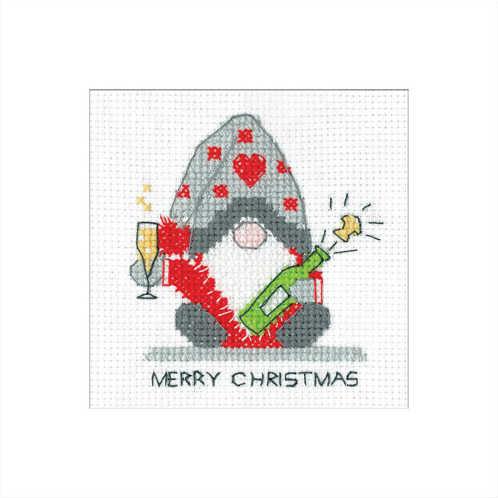 Gonk Christmas Fizz Card Cross Stitch Kit - Heritage Crafts