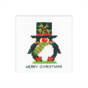 Penguin Top Hat Card Cross Stitch Kit - Heritage Crafts